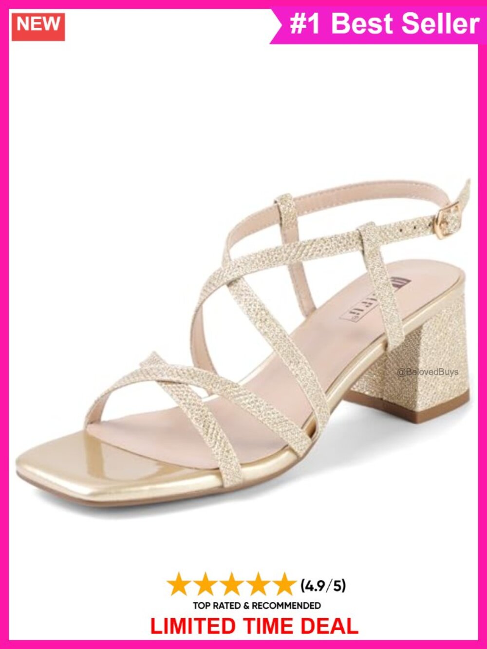 IDIFU Square Toe Strappy 2 inch Block Heel Slingback Sandals